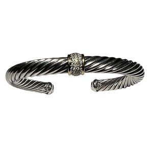 David Yurman 925 Sterling Silver 750 (18K) Yellow Gold Twist Cable Cuff Bracelet